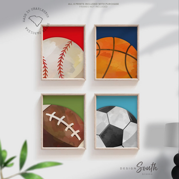 Primary colors sports themed decor for boys room, sports decor gift, baseball football basketball soccer, sports theme art, sports themed room decor, playroom sports