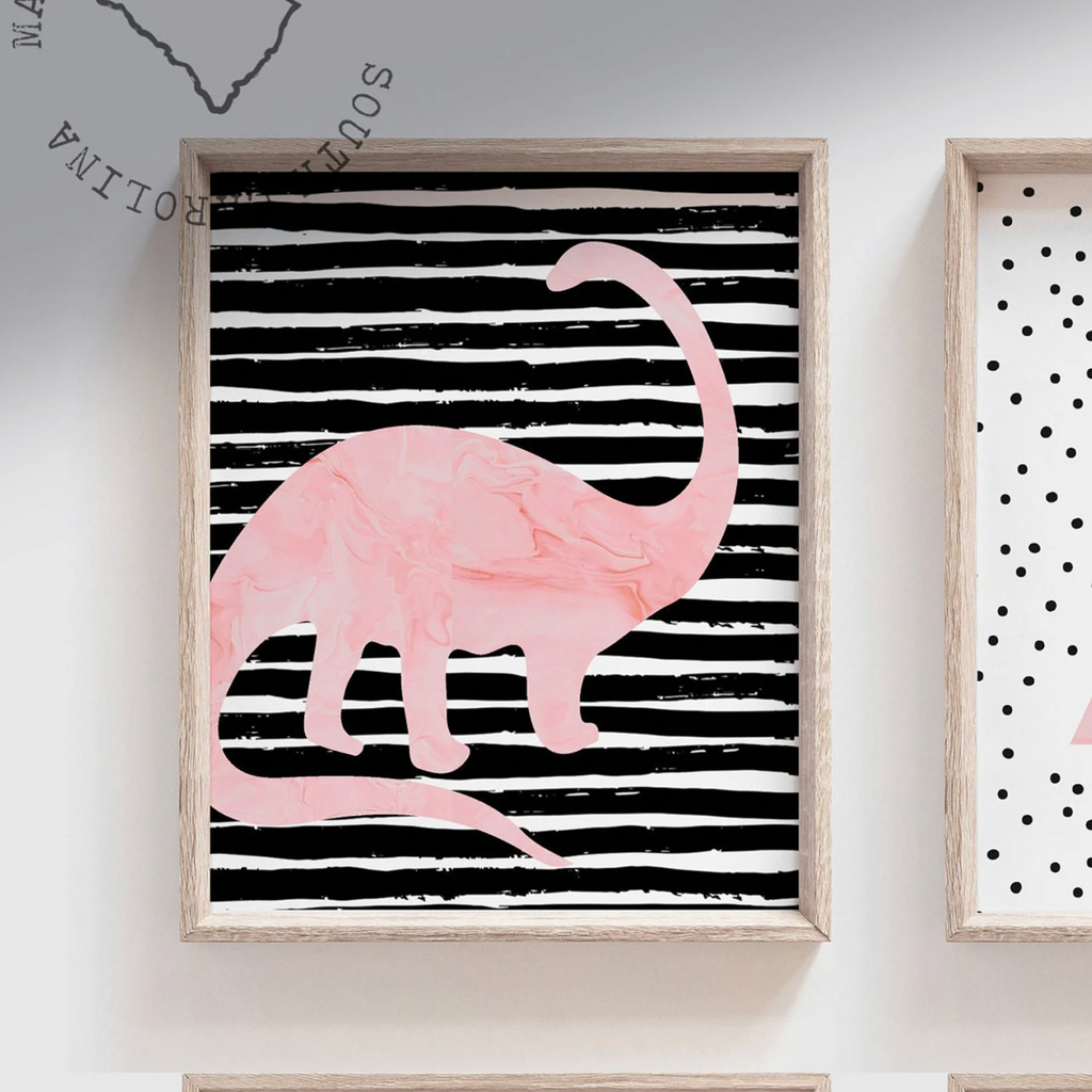 Black speckle and pink marble girl room art prints, girl pink dinosaurs, girl dinosaur bedroom ideas, girls dinosaur theme bedroom, dinosaur toddler pink dinosaurs girl, little girls dino room