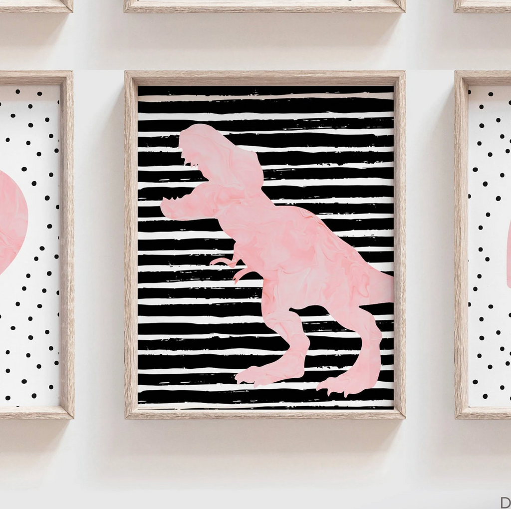 Black speckle and pink marble girl room art prints, girl pink dinosaurs, girl dinosaur bedroom ideas, girls dinosaur theme bedroom, dinosaur toddler pink dinosaurs girl, little girls dino room