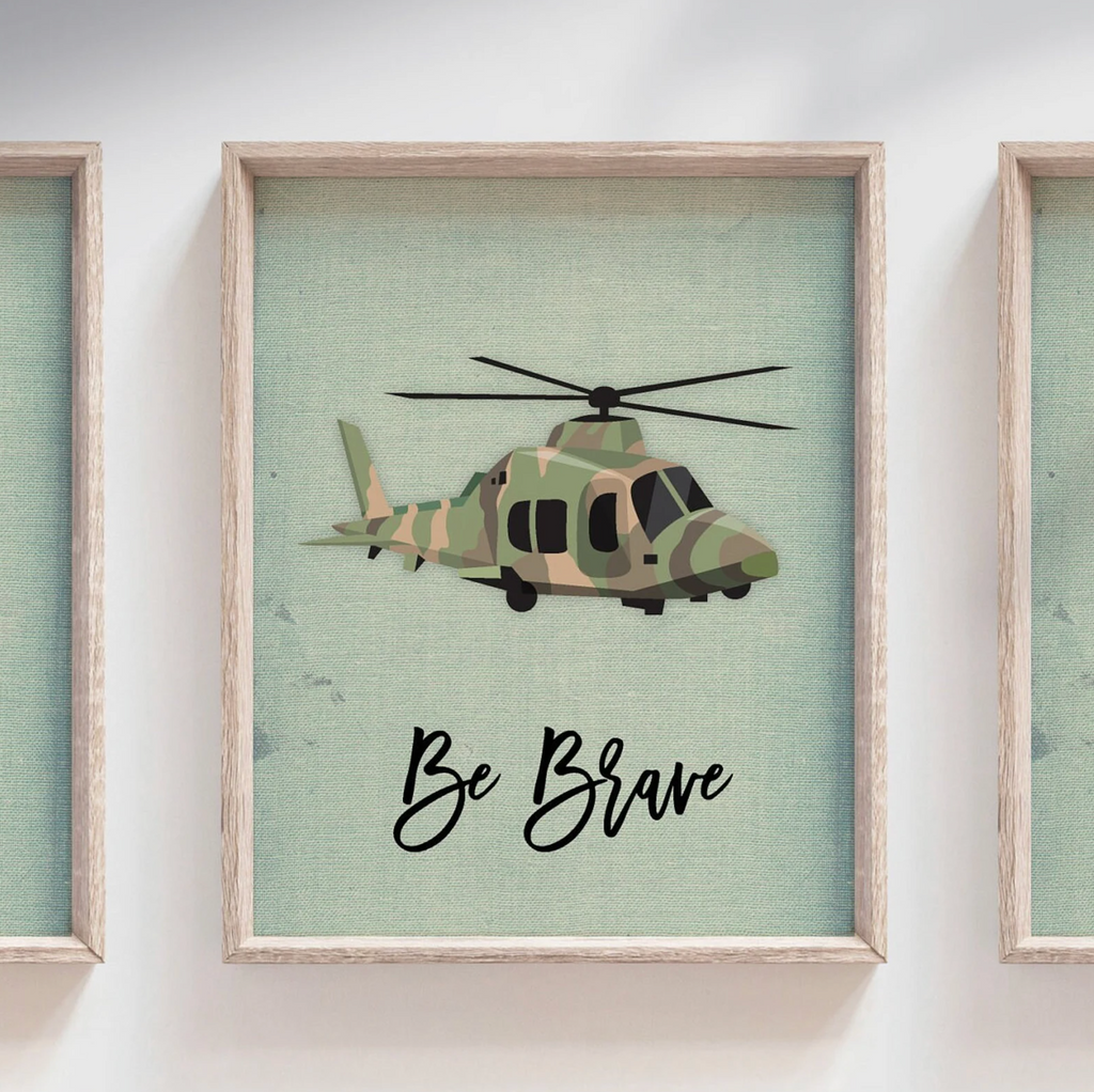 Kids olive drab army green armored vehicles transportation boys wall art, soldier military tank truck helicopter, boy bedroom wall art print decor army marine troop, playroom army