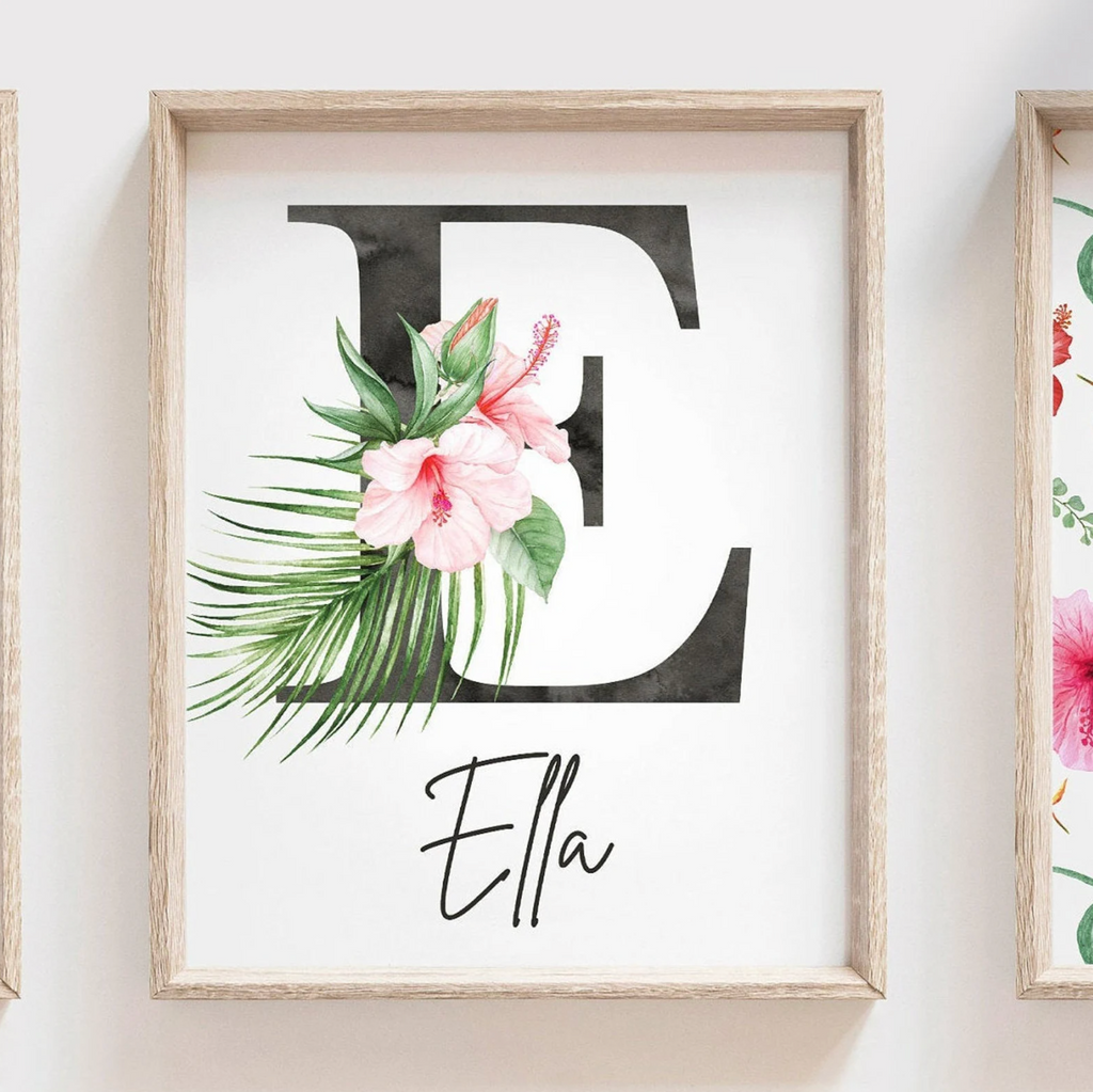 Floral tropical flower pattern nursery, sloth themed baby stuff with pink flowers, trendy gift baby shower girl, little girl bedroom wall decor tropical, baby animal theme art