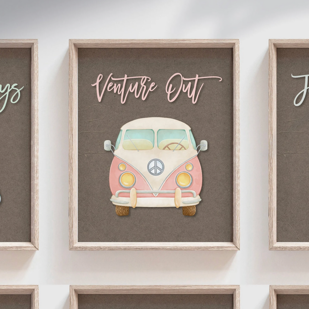 Dark kraft textured travel themed kids bedroom wall art, print set of six travel art for children, playroom travel themed decor, inspirational travel art for kids