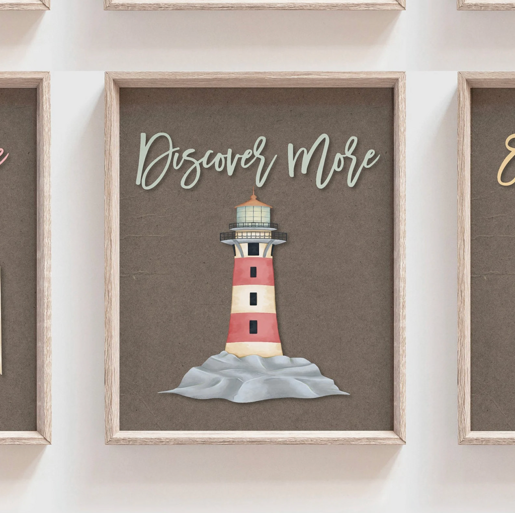 Dark kraft textured travel themed kids bedroom wall art, print set of six travel art for children, playroom travel themed decor, inspirational travel art for kids