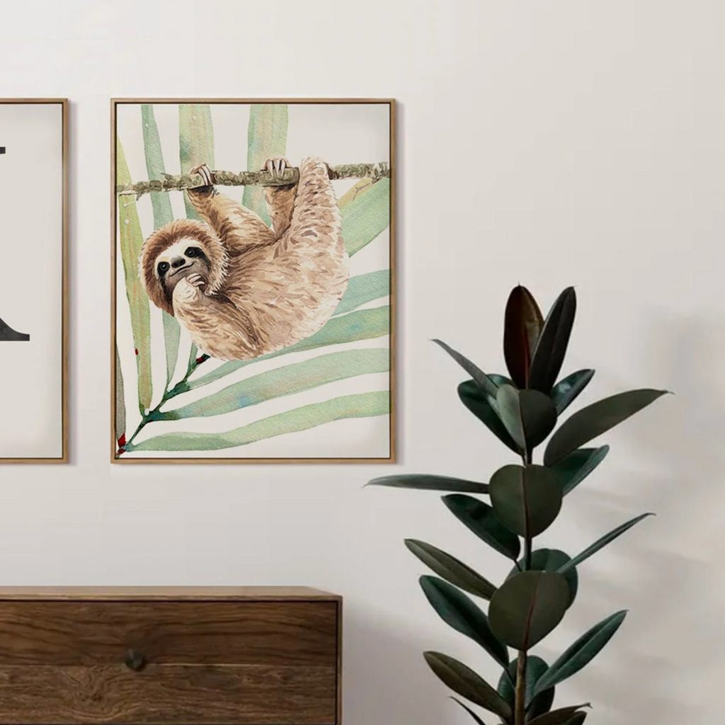 Sloth wall art for kids, sloth themed room personalized name, child nature animal bedroom art prints, sloth kids decor, wall art sloth decor