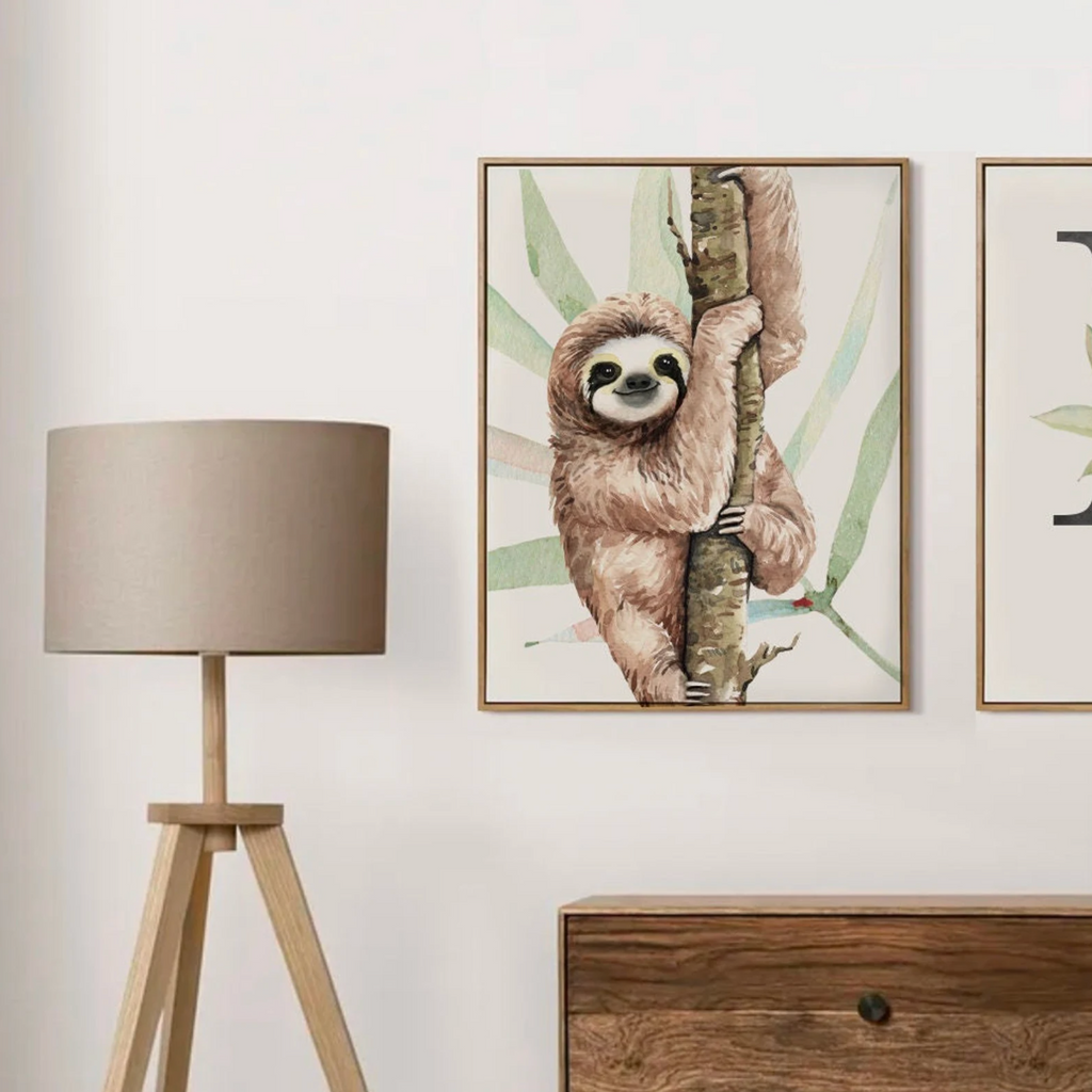 Sloth wall art for kids, sloth themed room personalized name, child nature animal bedroom art prints, sloth kids decor, wall art sloth decor