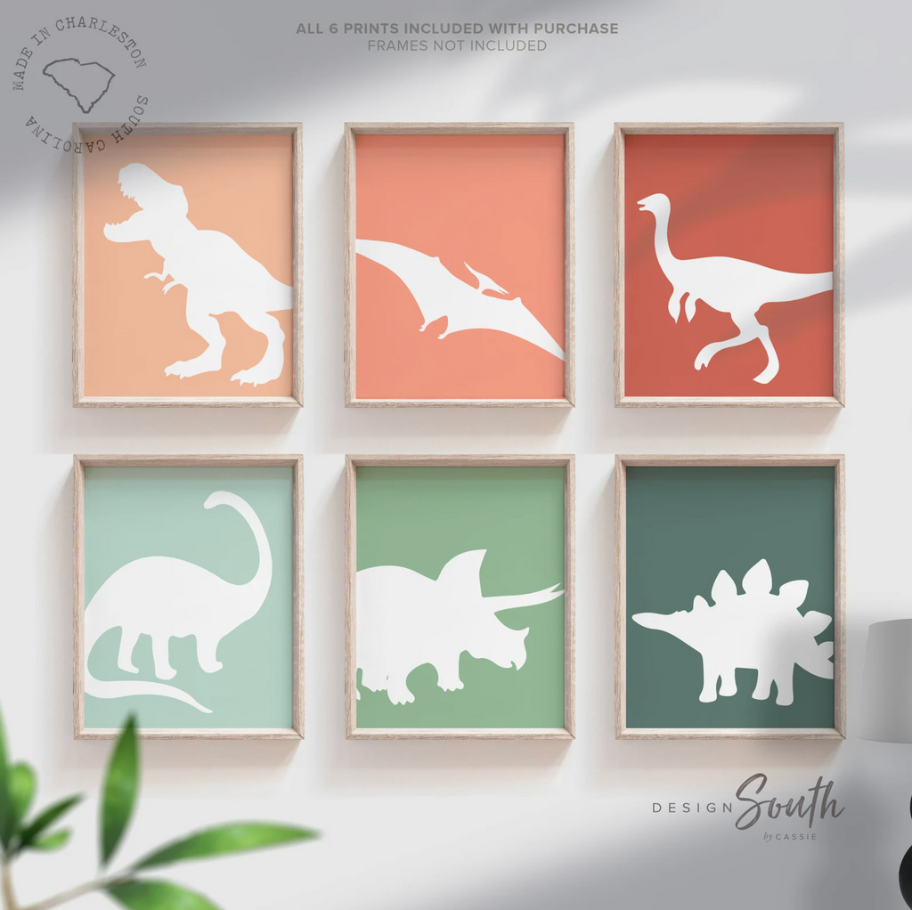 Boho dinosaur art, gender neutral dinosaur, contemporary boho dinosaur wall art, dinosaur posters, dinosaur themed bedroom muted boho colors