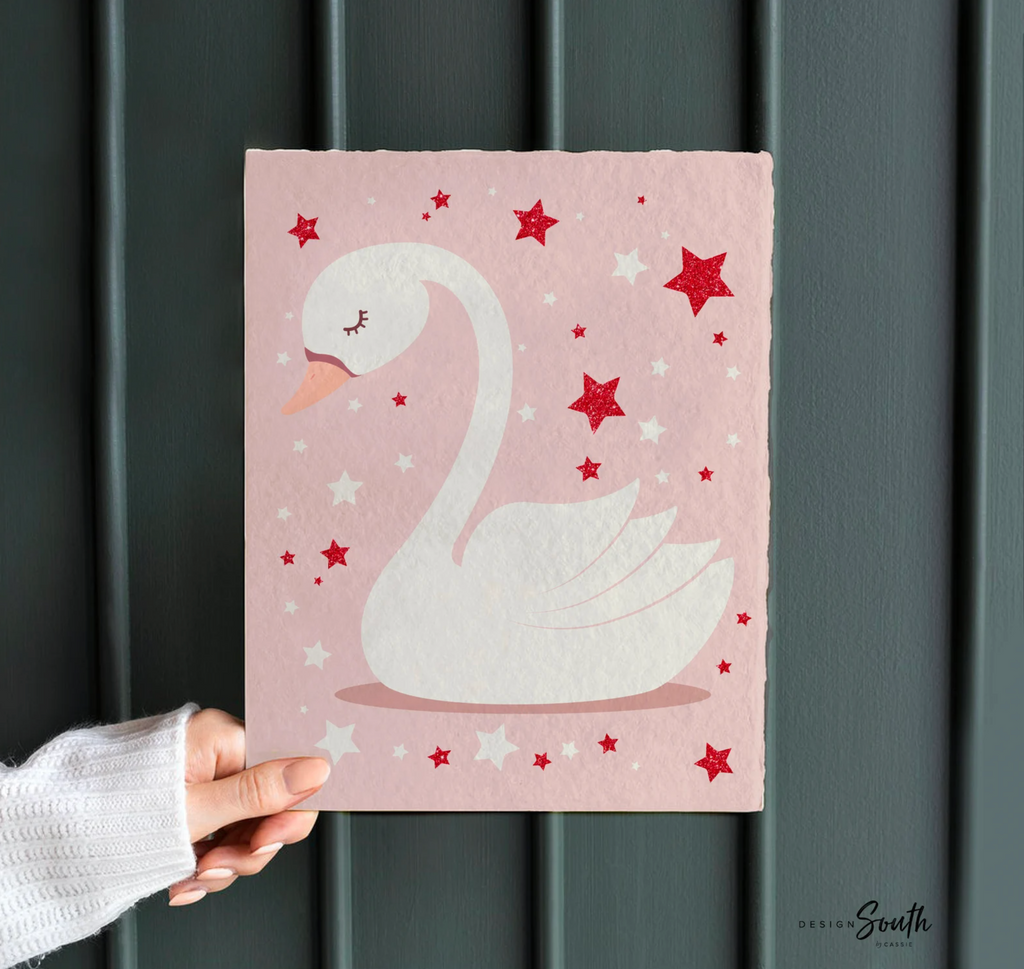 Pink and red retro baby wall decor, pink red baby girl nursery art, pink red wall art girl nursery, wall decor for girls nursery, pink swans