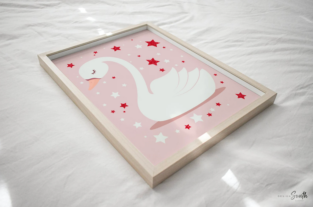 Pink and red retro baby wall decor, pink red baby girl nursery art, pink red wall art girl nursery, wall decor for girls nursery, pink swans