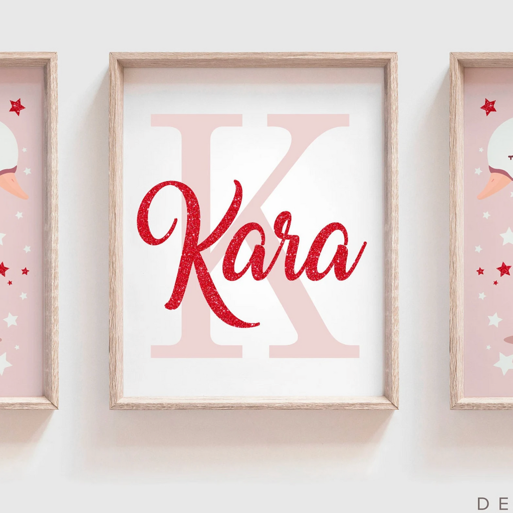 Pink and red retro baby wall decor, pink red baby girl nursery art, pink red wall art girl nursery, wall decor for girls nursery, pink swans