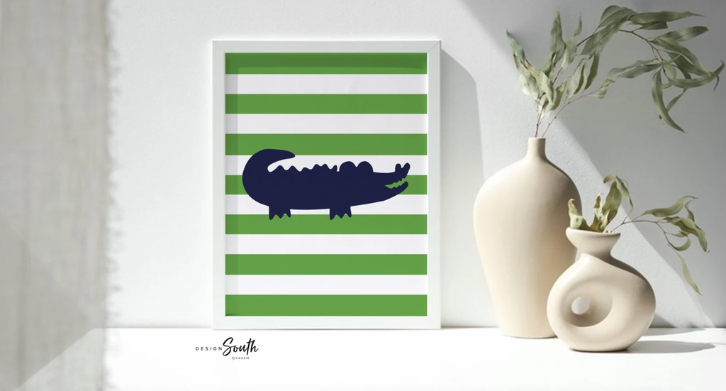 Bathroom decor, alligator bathroom decor, children's bathroom decor, boy girl bathroom, pink, navy blue, green, wash, brush, floss, flush