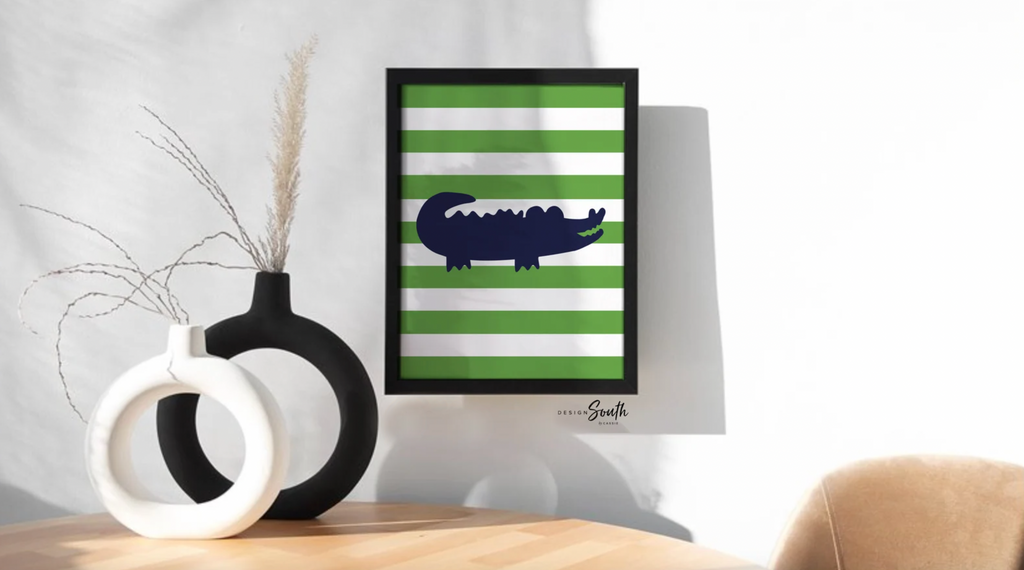 Bathroom decor, alligator bathroom decor, children's bathroom decor, boy girl bathroom, pink, navy blue, green, wash, brush, floss, flush