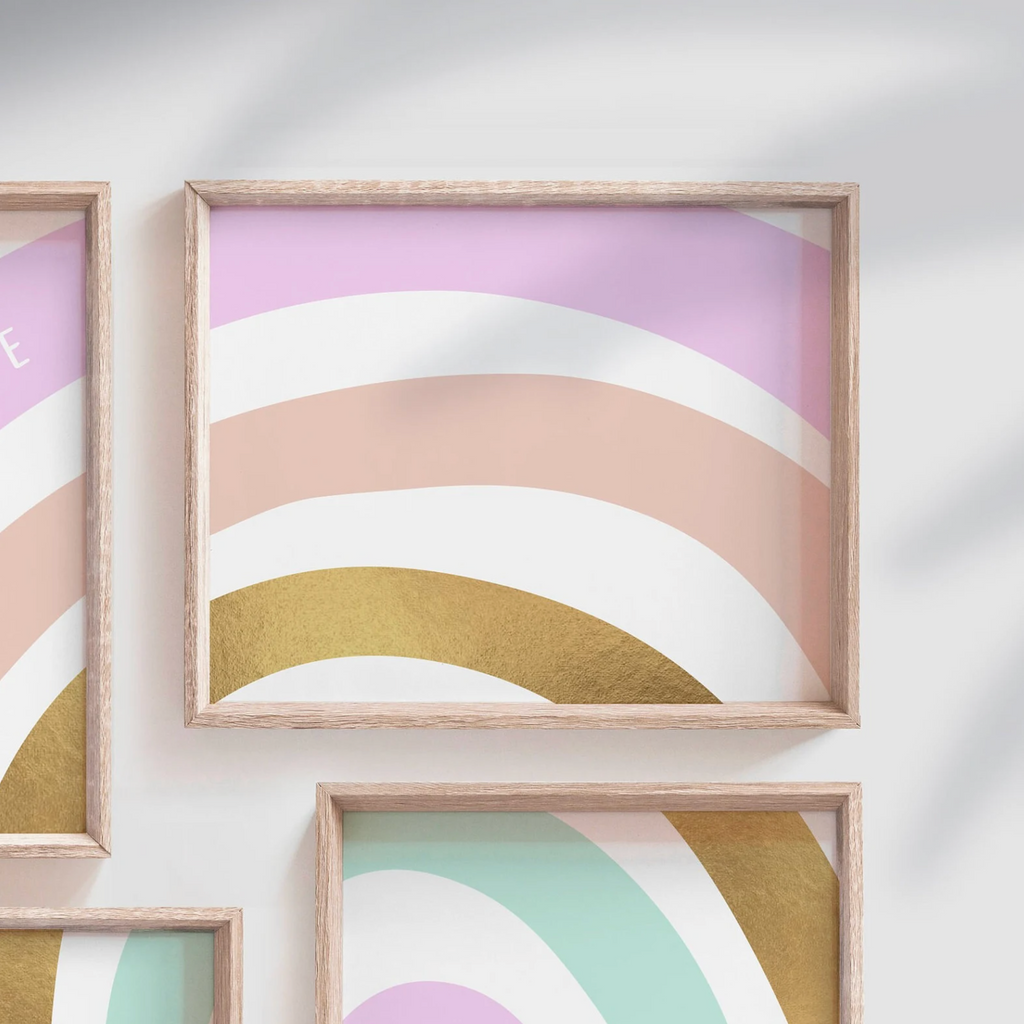 Gold rainbow baby, girl's name sign heart rainbow gold, modern baby room decor, gold foil rainbow print, elegant rainbow prints foil wall