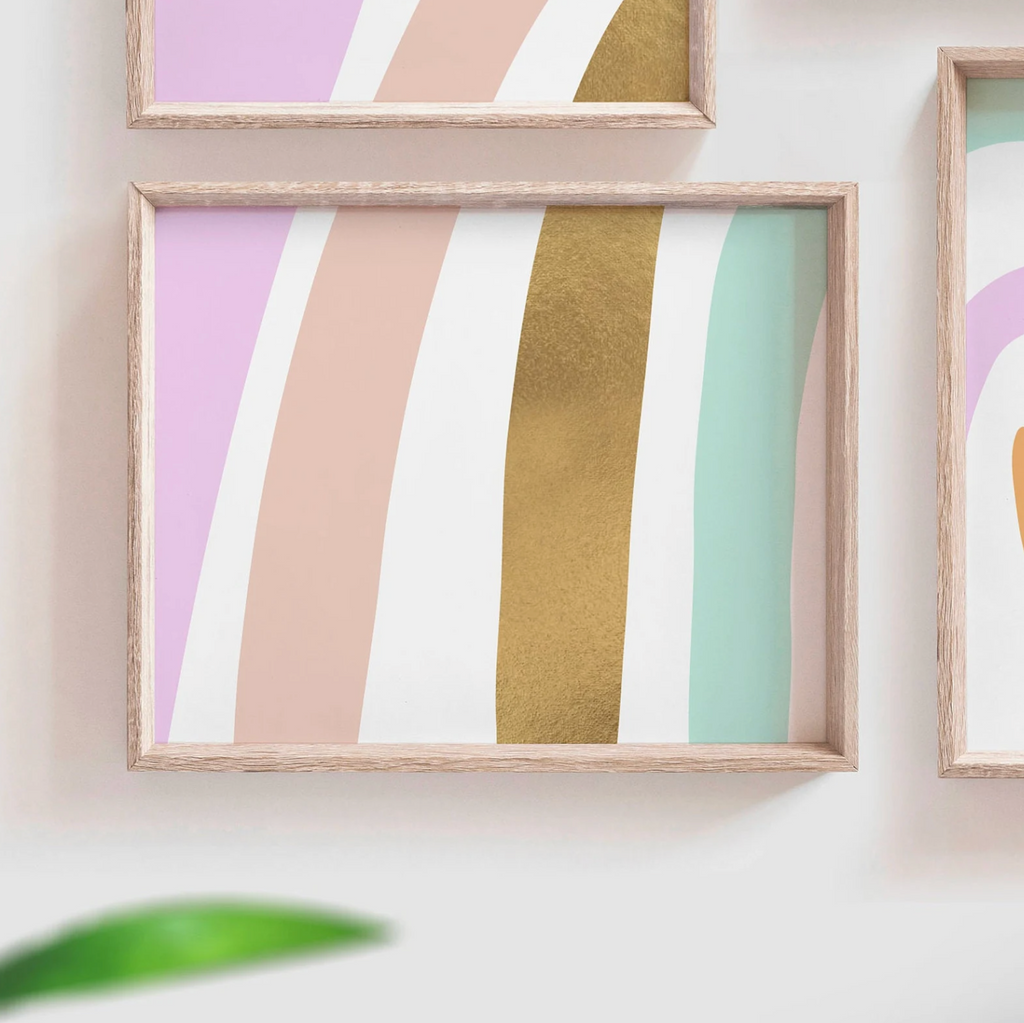 Gold rainbow baby, girl's name sign heart rainbow gold, modern baby room decor, gold foil rainbow print, elegant rainbow prints foil wall