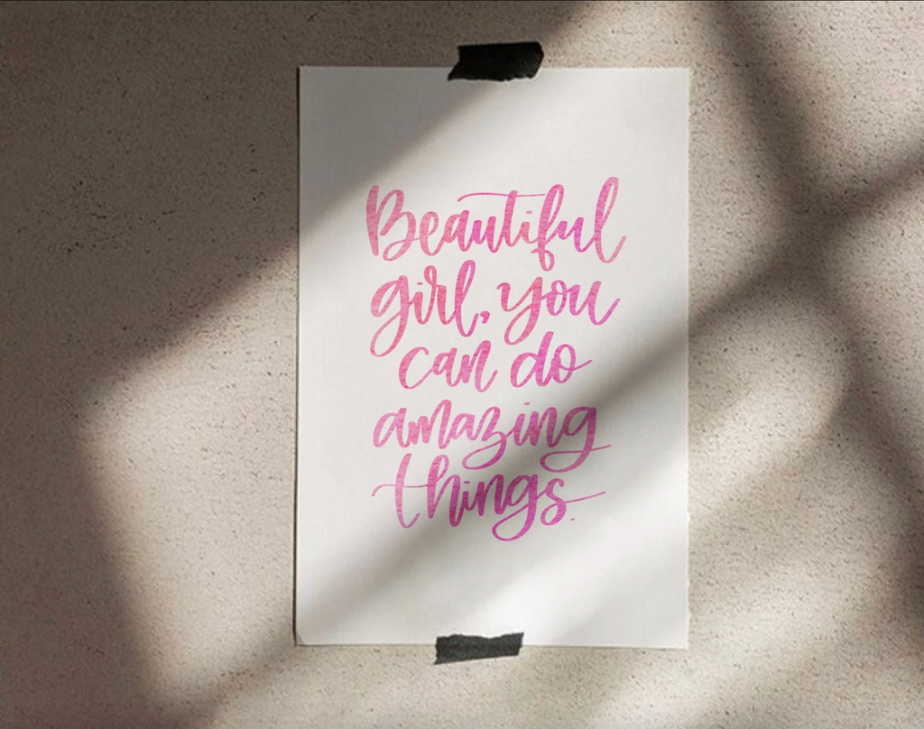 Pink flamingo girl room art, hot pink and green tropical bedroom prints, flamingos with pink watercolor and leaves, beautiful quote for girl