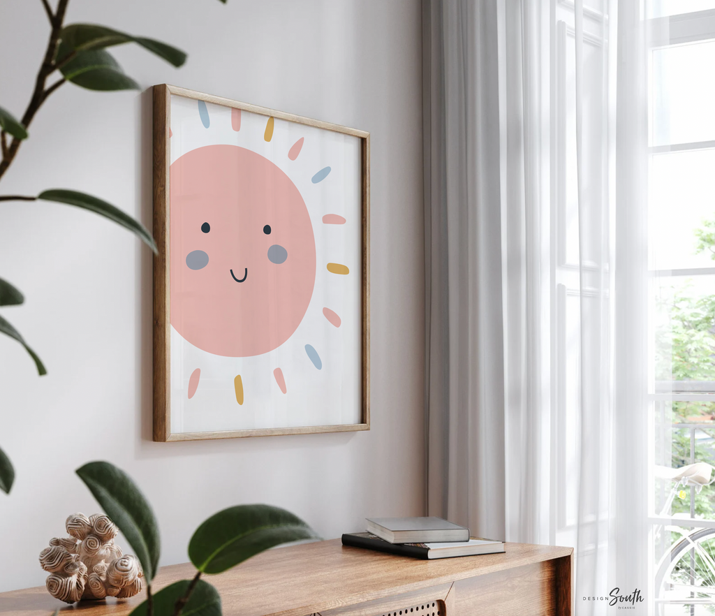 Gender neutral nursery decor, sun print for boys or girls, yellow star sun cloud prints, unisex shared playroom kid wall art, nursery ideas