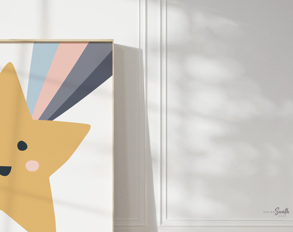 Gender neutral nursery decor, sun print for boys or girls, yellow star sun cloud prints, unisex shared playroom kid wall art, nursery ideas