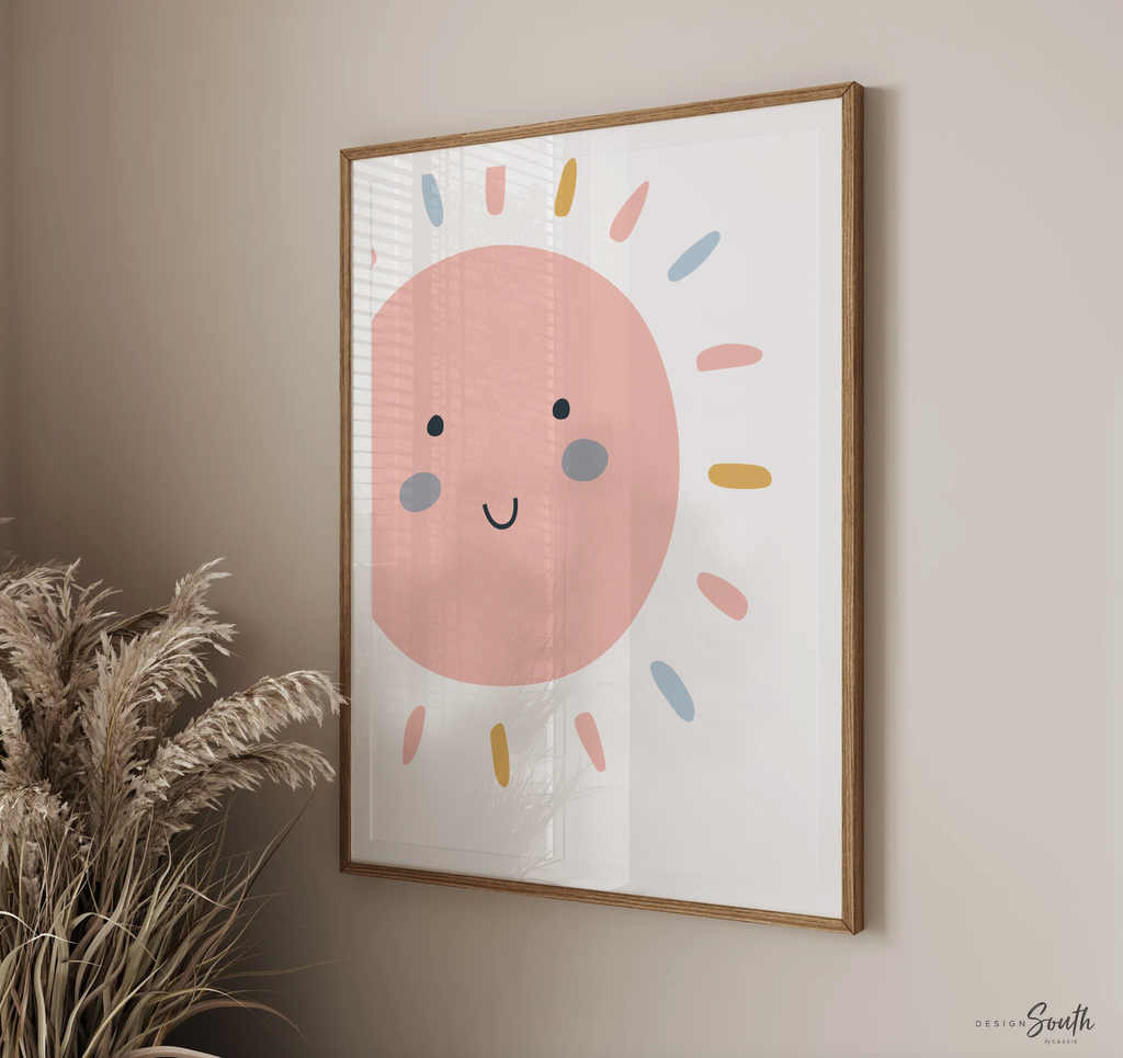 Gender neutral nursery decor, sun print for boys or girls, yellow star sun cloud prints, unisex shared playroom kid wall art, nursery ideas