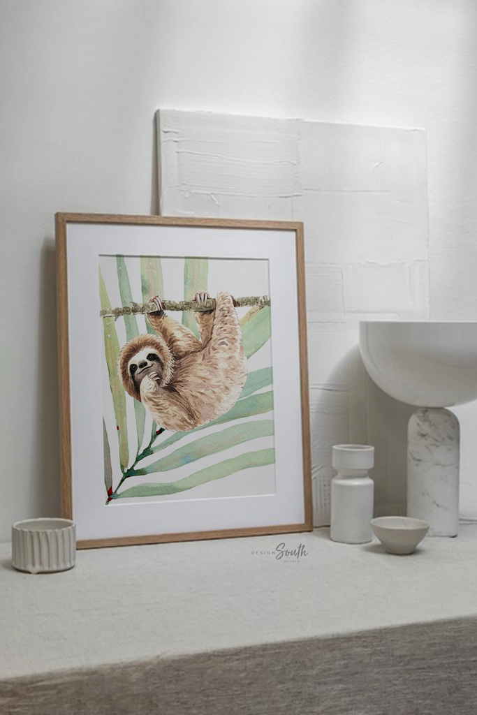 Sloth decor, tropical sloth baby shower, sloth wall art prints for baby, sloth birthday party gift, sloth decorations baby crib, sloth print