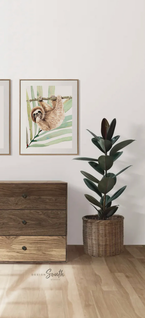 Sloth decor, tropical sloth baby shower, sloth wall art prints for baby, sloth birthday party gift, sloth decorations baby crib, sloth print