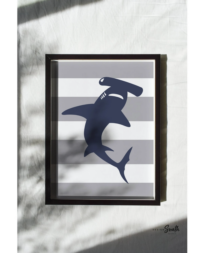 Twin boys shark themed wall art, twin decor baby boy wall art sharks, twin boys nursery art navy blue and gray, twin brothers nursery decor