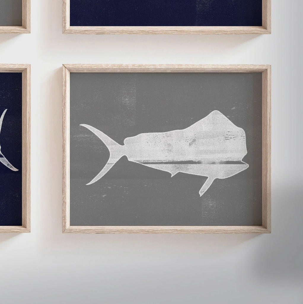 Fish navy blue gray, offshore fishing art, boys saltwater fish art, marlin nursery, boys fishing theme, fish nursery art, marlin fish decor