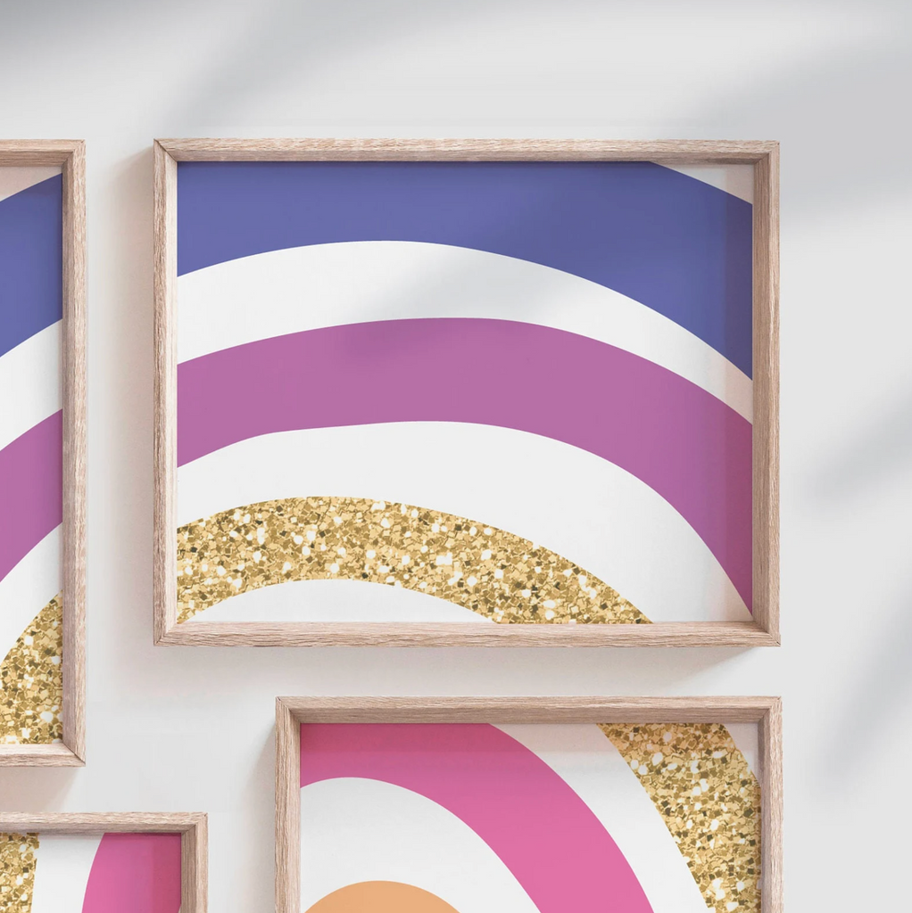 Girl rainbow art, little girl's name signs rainbow themed room, rainbow wall art for playroom bedroom nursery,  pink purple and gold decor
