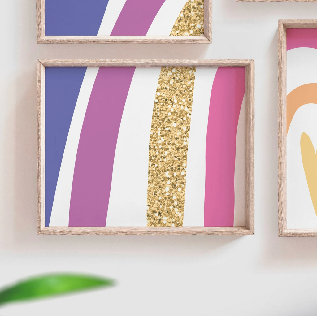Girl rainbow art, little girl's name signs rainbow themed room, rainbow wall art for playroom bedroom nursery,  pink purple and gold decor