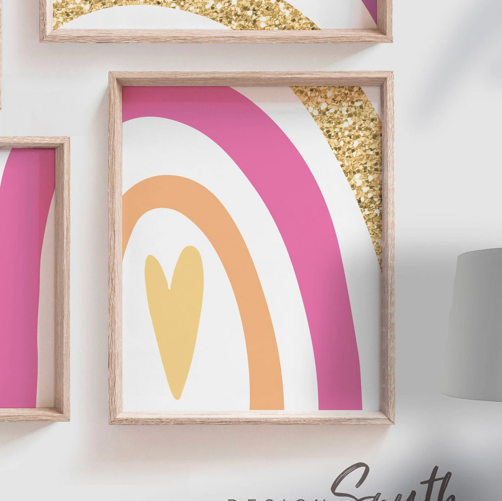 Girl rainbow art, little girl's name signs rainbow themed room, rainbow wall art for playroom bedroom nursery,  pink purple and gold decor
