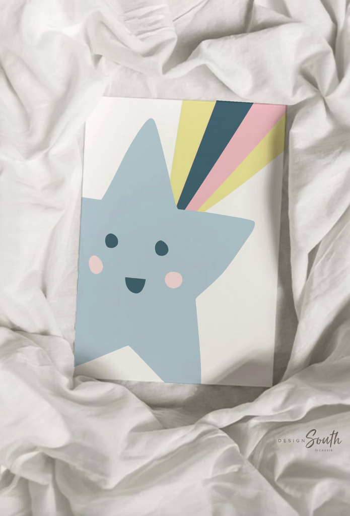 Trendy pastel nursery, shooting star wall art, nursery kids bedroom decor star cloud sun, neutral pastel newborn, sunshine nursery print set