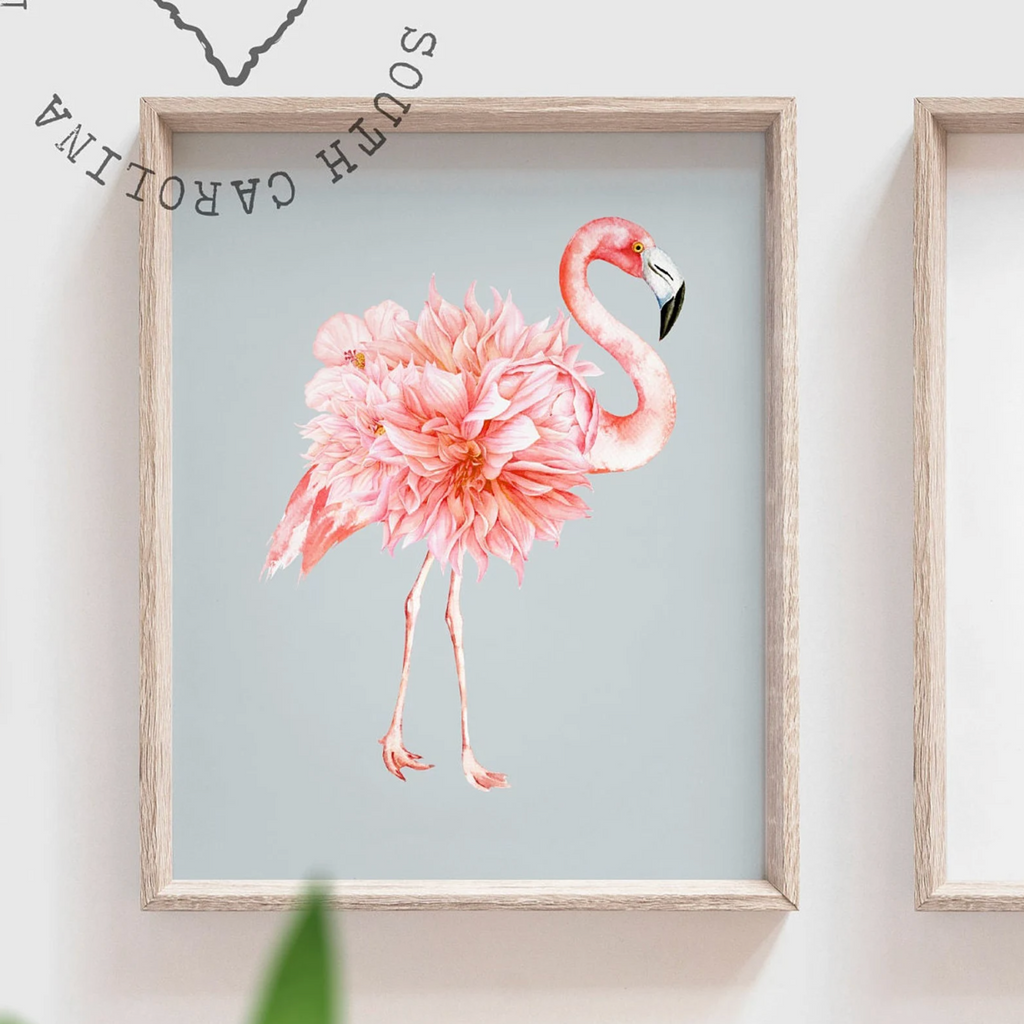Gray and pink nursery wall art prints, pink and gray nursery decor baby name personalized, flamingo girls name, custom girl sign tropical nursery themed