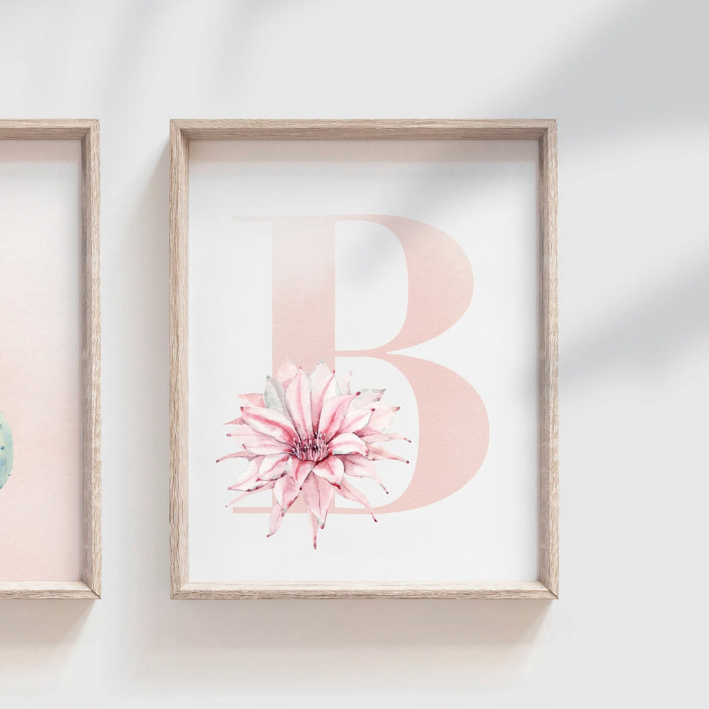 Baby girl boho cactus nursery, walls pink floral cactus prints, set of 4 flower prints, desert theme cactus bloom art, nursery succulents