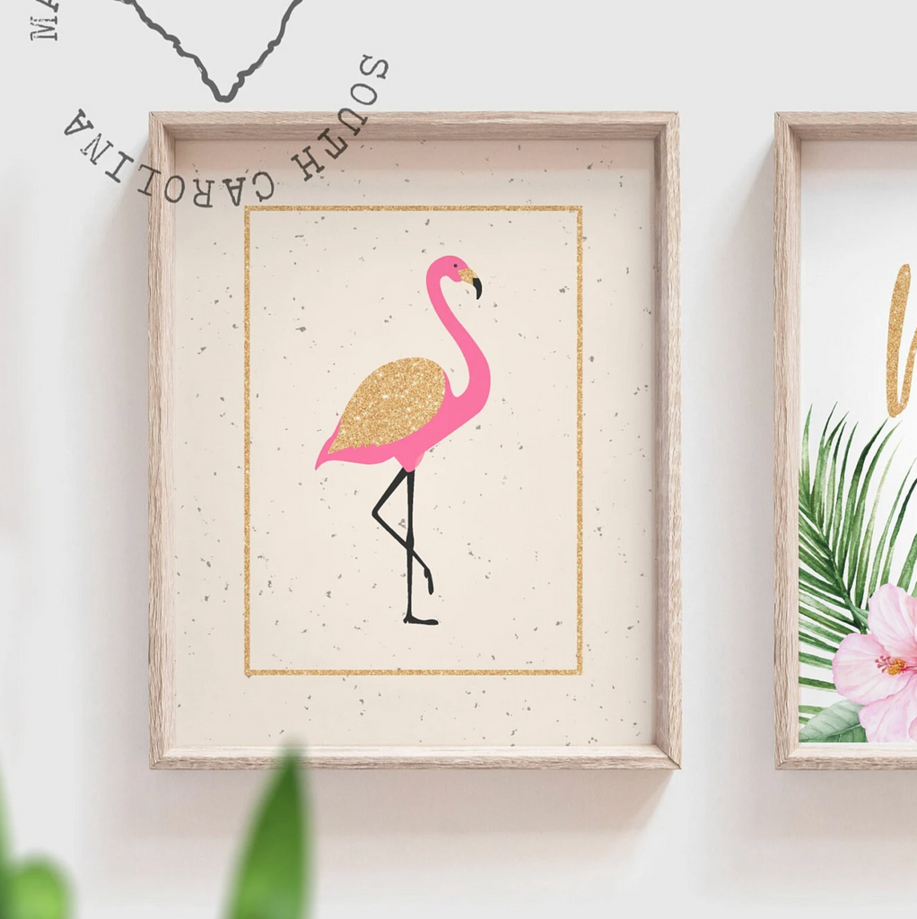 Textured girl tropical accent nursery decor, tropical animal theme, ivory and pink flamingo tropical nursery, girl nursery design, flamingo decor, pineapple art gold