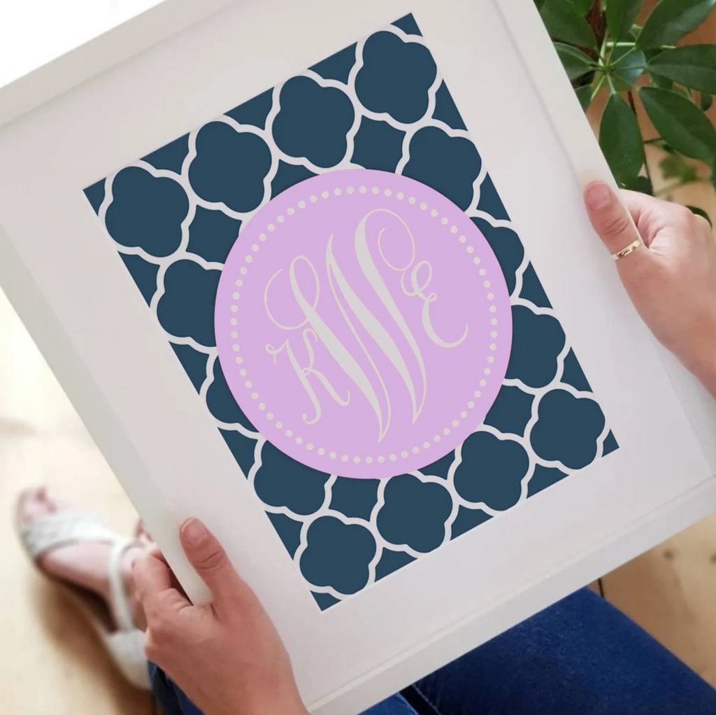 Lavender nursery decor girl, personalized name gift, baby shower gift girl, purple girls room wall art print set, monogram nursery initials