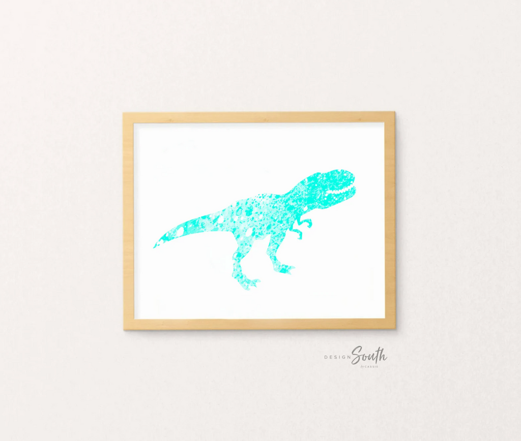 Aqua dinosaur art, wall art prints dinosaur collection in aqua teal blue, aqua dinosaur print, kid art prints dinosaur, bedroom dinosaur art