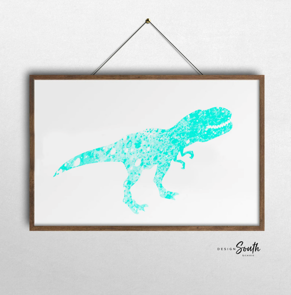 Aqua dinosaur art, wall art prints dinosaur collection in aqua teal blue, aqua dinosaur print, kid art prints dinosaur, bedroom dinosaur art