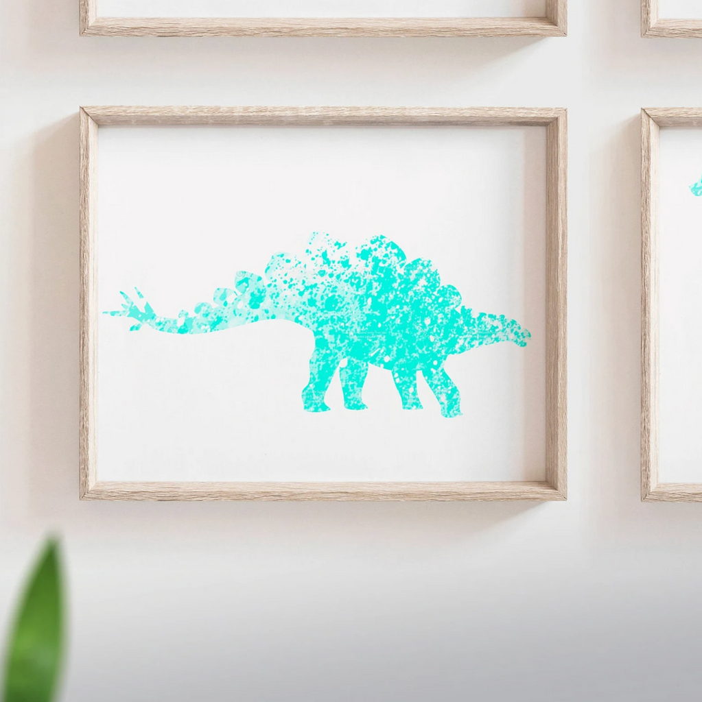 Aqua dinosaur art, wall art prints dinosaur collection in aqua teal blue, aqua dinosaur print, kid art prints dinosaur, bedroom dinosaur art