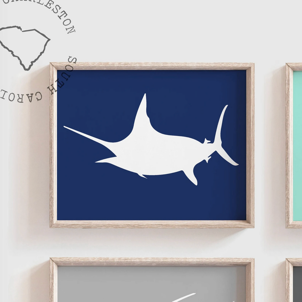 Navy teal offshore fishing, offshore fish, boys saltwater fish wall art, marlin nursery, boys fishing theme, fish nursery art boys, marlin fish decor