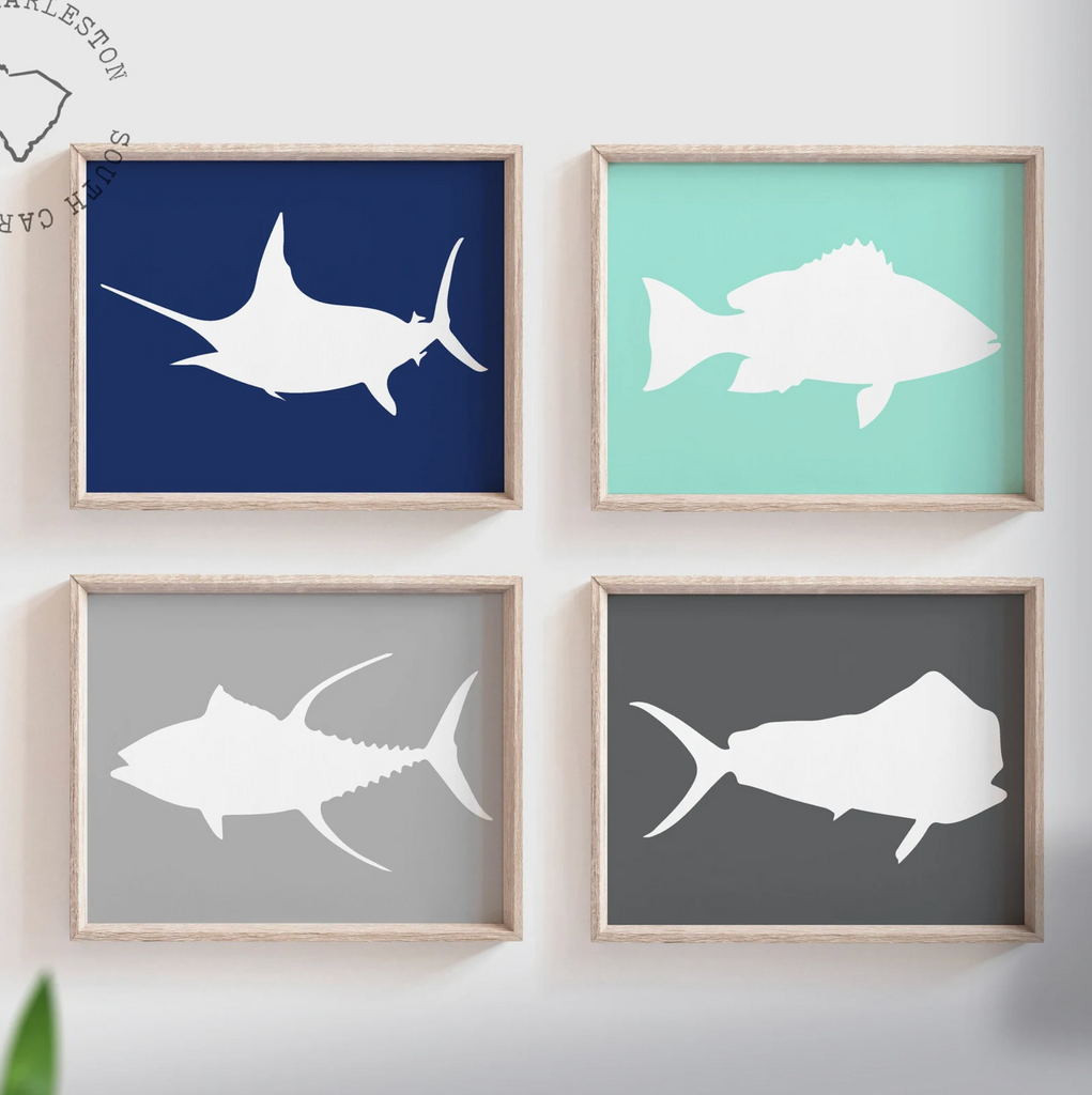 Navy teal offshore fishing, offshore fish, boys saltwater fish wall art, marlin nursery, boys fishing theme, fish nursery art boys, marlin fish decor