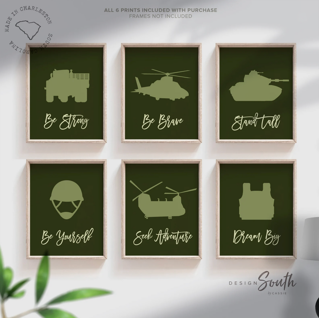 Dark green army wall art, prints for kids, positive affirmation print, military style prints, military style theme room, boys prints, boys army decor