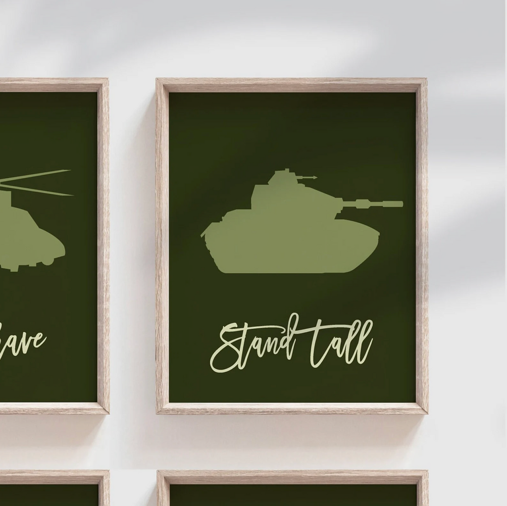 Dark green army wall art, prints for kids, positive affirmation print, military style prints, military style theme room, boys prints, boys army decor