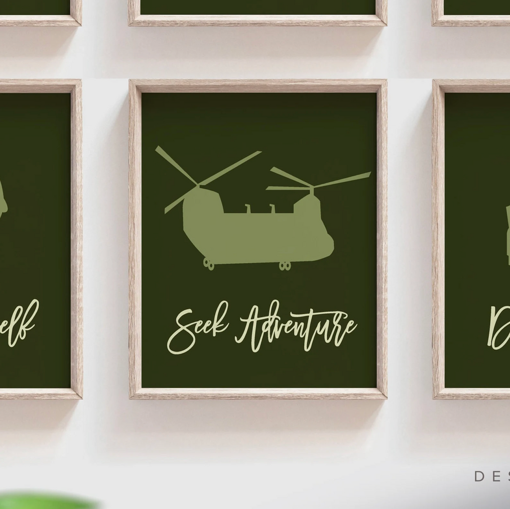 Dark green army wall art, prints for kids, positive affirmation print, military style prints, military style theme room, boys prints, boys army decor