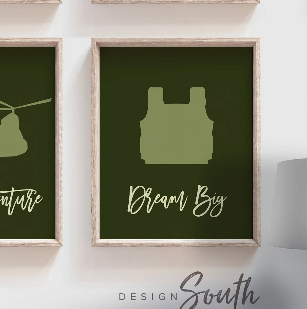 Dark green army wall art, prints for kids, positive affirmation print, military style prints, military style theme room, boys prints, boys army decor