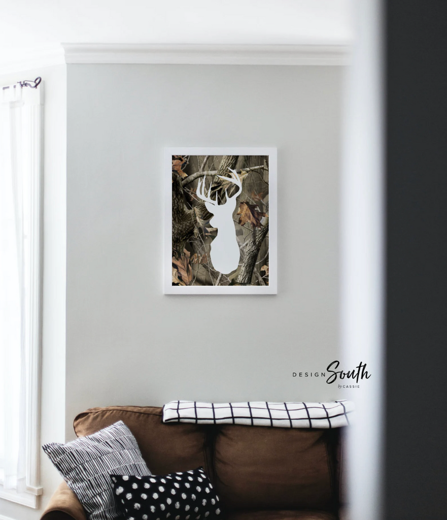 Brother shared room art, camo bedroom, hunting camo, decor for boys eight point buck, antlers, hunting, camouflage kids, brother hunting art