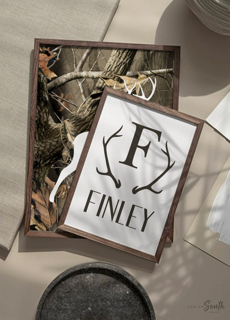 Brother shared room art, camo bedroom, hunting camo, decor for boys eight point buck, antlers, hunting, camouflage kids, brother hunting art