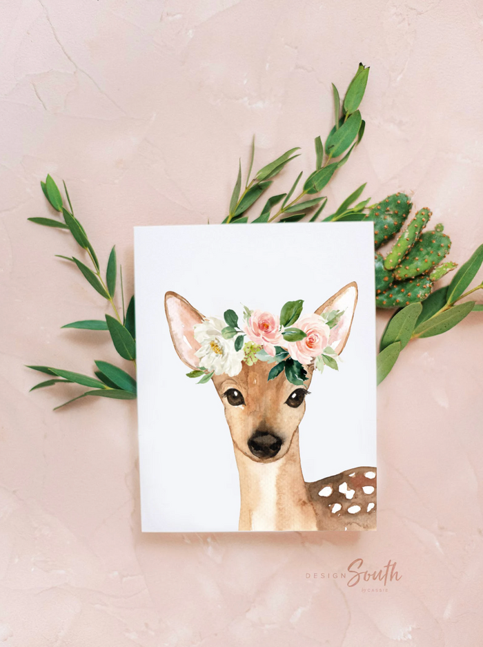Woodland baby wall art prints, nursery woodland theme animals, baby girl nursery watercolor animals, floral baby nursery, bunny deer giraffe