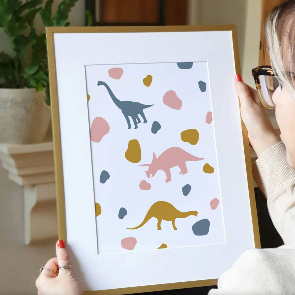 Girl dinosaur art, girl's playroom bedroom rainbows stars alphabet print set, inspirational posters prints for little girls, pink dinosaurs