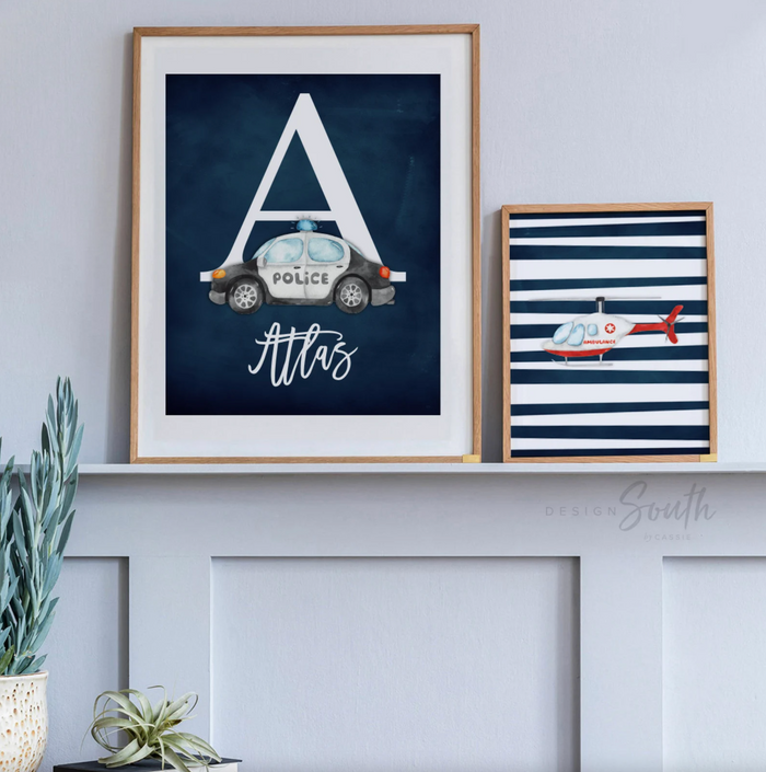 Rescue emergency transportation vehicle wall art, emergency vehicles nursery art, toddler room decor, big boy bedroom, transportation nursery, vehicles wall art set