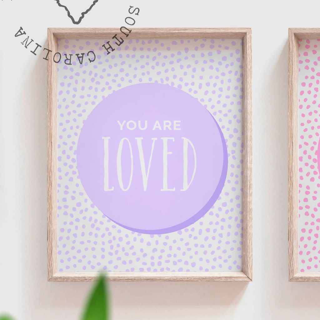 Art prints purple pink coral, little girl room art set, you are strong, you are loved, you are kind, positive print set for kids set of 3