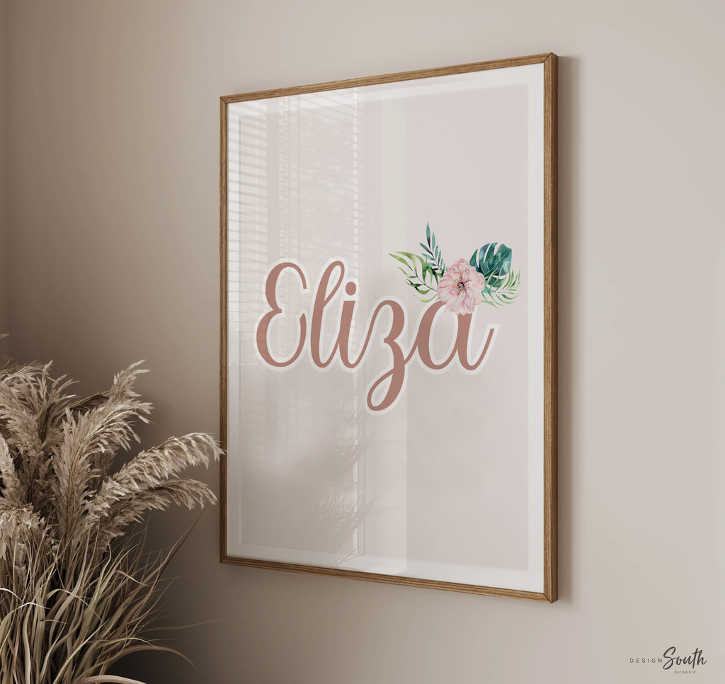 Girl's name gifts, tropical girl's name for room art, flamingo and elephant art print set, baby girl nursery neutral modern, tropical baby