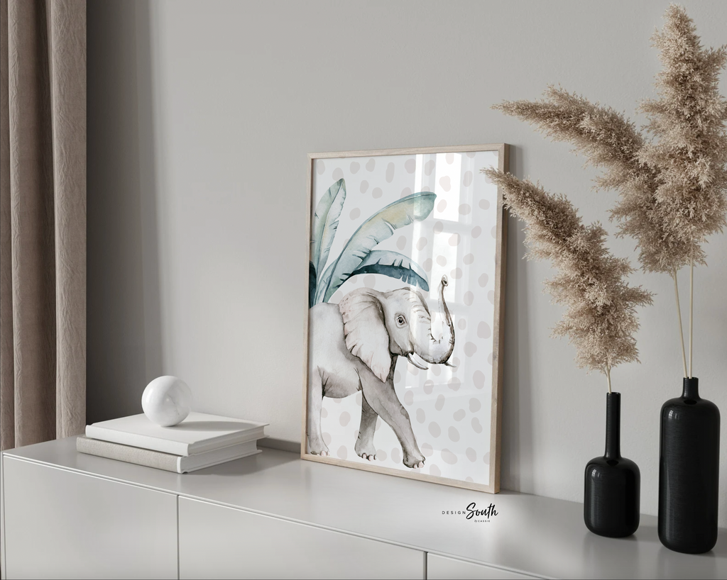 Girl's name gifts, tropical girl's name for room art, flamingo and elephant art print set, baby girl nursery neutral modern, tropical baby